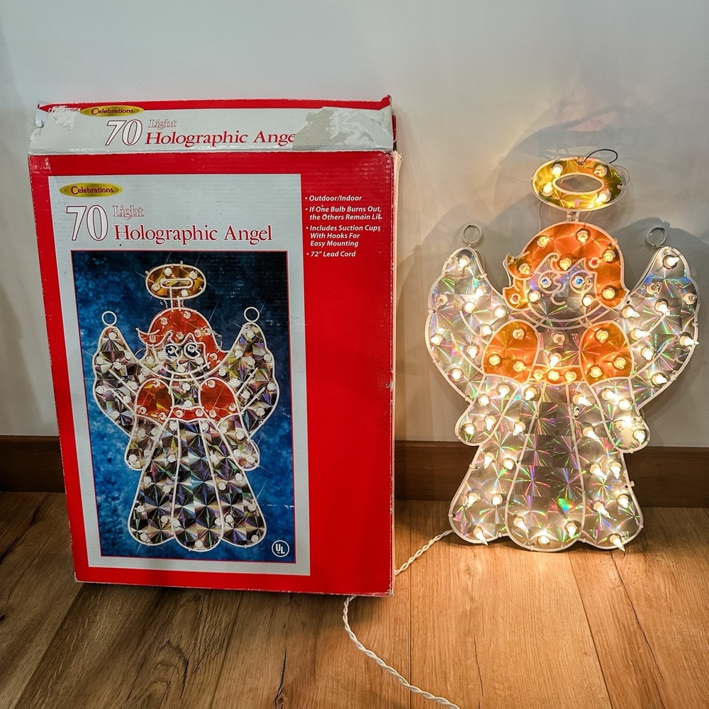 VTG 70 Light Up Electric Holographic‎ Angel Christmas Outdoor 16" Indoor 90's